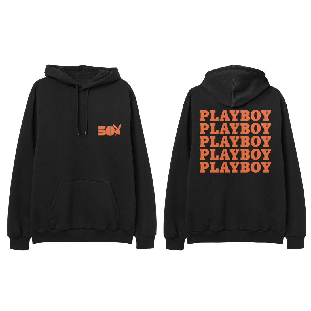 50 Jahre Playboy Deutschland Hoodie mit orangenem Schirftzug